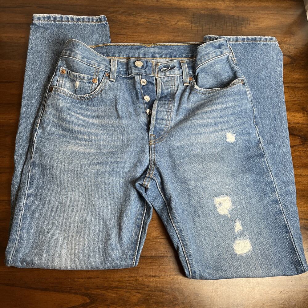 501 Levi’s Distressed Denim Button Fly Jeans 27x30 Grunge 90s Y2K Boho America